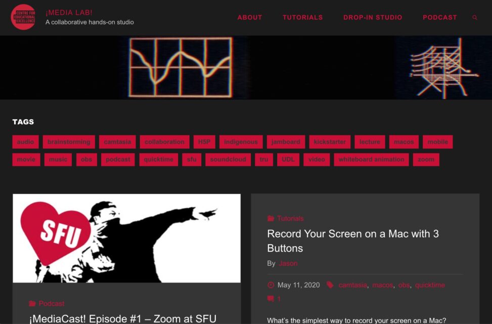 Front page of site which has dark black backgrounds and abundant red text- it has a rather retro look with headers of animated gifs of old electronic displays.