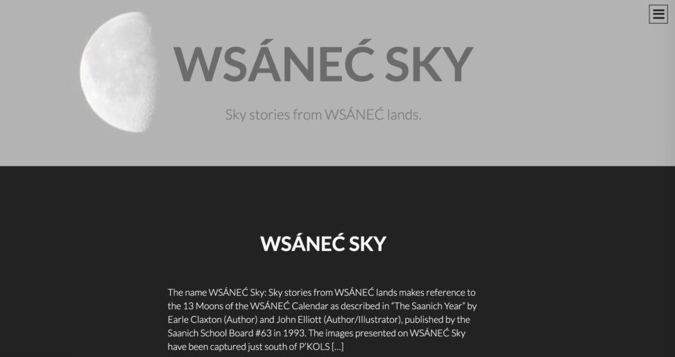 Cover of WSÁNEĆ Sky blog with a image of the moon faintly on the left